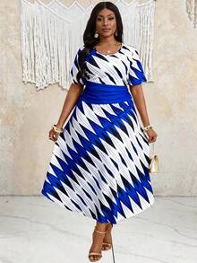 Villa Velisse Multicolored, Elegant, Plus-Size Dress. - Multicolor - View 4