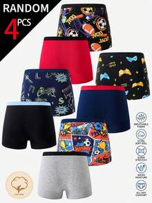 Set de 4 calzoncillos tipo bóxer de algodón con estampados de baloncesto, fútbol y control de juegos para niños preadolescentes - Multicolor - Ver 2