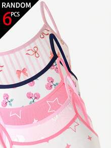 SHEIN Genkimix Kids 6件套大童休闲圆领无袖背心式文胸，采用柔软轻盈的棉质针织面料制成。粉色和藏蓝色为主色调，饰有爱心、星星、豹纹和卡通动物印花。适合夏季及四季日常穿着，为孩子提供舒适的支撑，方便叠穿。 - 彩色 - 查看 4