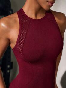 Solea Cove Solea Cove 1pc Burgundy Racerback Seamless Sports Short Jumpsuit, Slim Bodycon Fit, For Gym Weightlifting Workout Summer - Burgundy - View 7