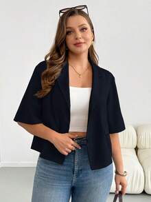 Shapeblank Plus Size Women Solid Color Casual Daily Blazer - Navy Blue - View 4