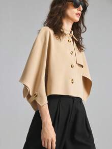 Ontre Women's Solid Color Single-Breasted Deconstructed Design Casual Lightweight Jacket - Khaki - View 5
