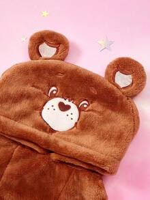 Care Bears X PETSIN 1件棕色心形熊刺繡寵物Cosplay連帽衫，附3D尾巴，天鵝絨保暖厚款運動衫，適合貓狗，適合舒適室內休息或寒冷戶外冬季散步 - 棕色 - 查看 5