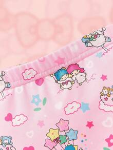 HELLO KITTY AND FRIENDS | SHEIN 女婴可爱粉色连体衣和荷叶边短裤 - 彩色 - 查看 5