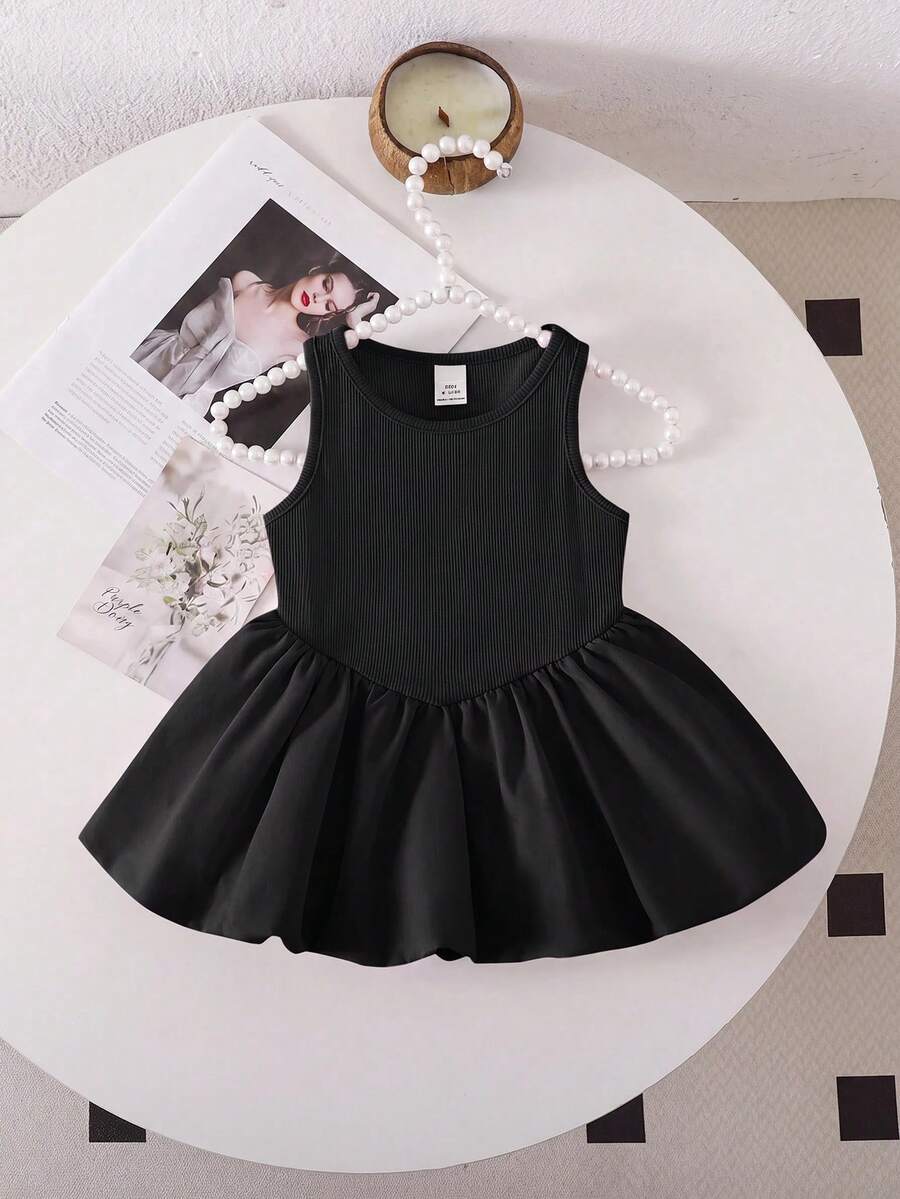 SHEIN Babygirl 可爱粉色针织无袖连体衣(夏季) - 黑色 - 查看 1