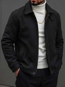 Manfinity CasualCool Men's Solid Color Turn Collar Casual Versatile Daily Travel Long Sleeve Jacket - Black - View 8