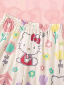 HELLO KITTY AND FRIENDS | SHEIN ملابس منزلية للبنات المراهقات بطبعة كرتونية، ملابس علوية بأكمام قصيرة وبنطال طويل - أخضر - مشاهدة 6