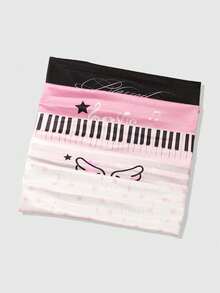 ROMWE Anime 5pcs Y2K Pink Cute Style Piano Keyboard Music Note Wing Letter Print Headbands, Versatile Hair Accessories For Yoga, Sports, Photography And Atmosphere - Multi-color C model - View 4