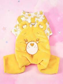 Care Bears X PETSIN 1件黃色泰迪熊刺繡秋冬款厚實保暖四腳連身衣，附牽繩D型環，適用於貓狗，適合室內保暖或寒冷戶外散步 - 黃色 - 查看 1