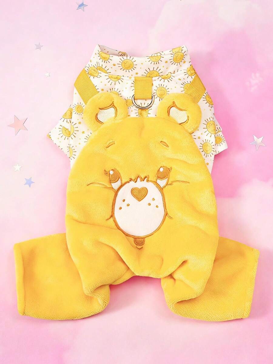 Care Bears X PETSIN 1件黃色泰迪熊刺繡秋冬款厚實保暖四腳連身衣,附牽繩D型環,適用於貓狗,適合室內保暖或寒冷戶外散步 - 黃色 - 查看 1