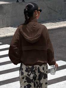 Muchica Jaket Pelindung Matahari Tenun Wanita, Musim Semi/Panas, Warna Cokelat untuk Musim Gugur/Dingin - Coklat - View 2