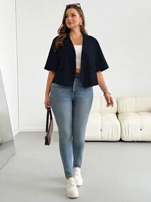 Shapeblank Plus Size Women Solid Color Casual Daily Blazer - Navy Blue - View 7