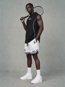 Sport MetroGents 機能性線條印花連帽運動背心，柔軟健身無袖背心 - 黑色 - 查看 3
