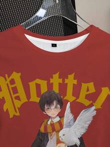HARRY POTTER X SHEIN تي شيرت نسائي كاجوال صيفي بطبعة كرتونية - أبيض - مشاهدة 3