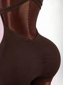 Amplova 女款純色休閒日常穿搭連身褲 - 棕色 - 查看 10
