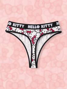 HELLO KITTY AND FRIENDS | SHEIN 1件装女士红色可爱卡通猫咪印花性感丁字裤，柔软舒适，可爱甜美 - 紅白色 - 查看 2