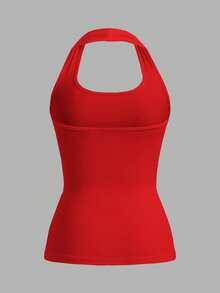 Betty Boop x SHEIN SHEIN EZwear 女款修身掛脖背心，卡通印花圖案，適合夏季 - 紅色 - 查看 2