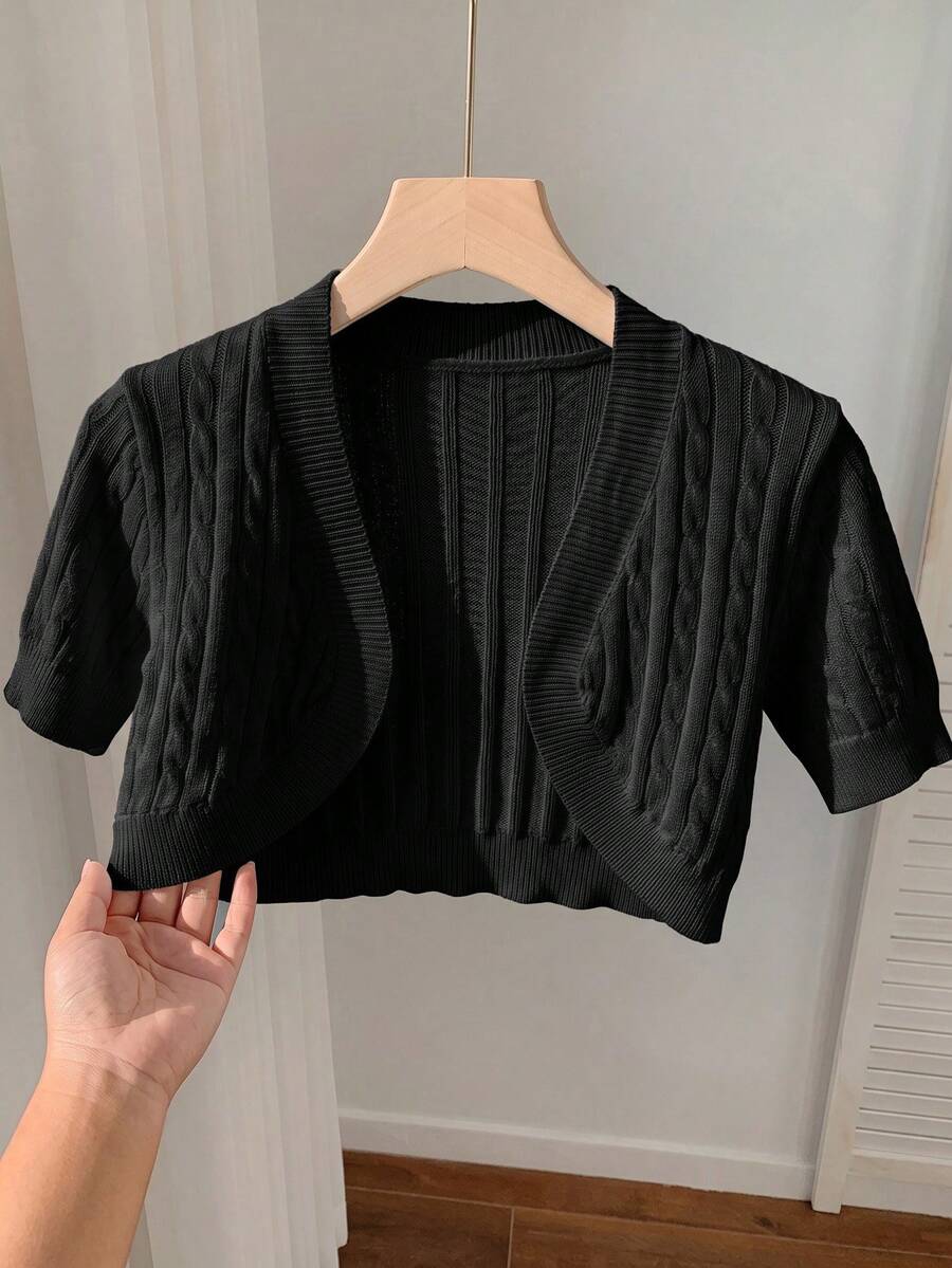 SHEIN EZwear 女款黑色短版多功能短袖針織上衣 - 黑色 - 查看 1