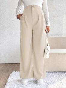 SHEIN Maternity Solid Color Pleated Casual Versatile Daily Wear Long Pants - Apricot - View 6