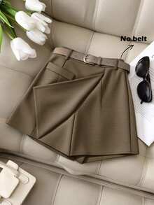 Franclia Women's Elegant Minimalist A-Line Waistless Shorts, Suitable For Commuting - Khaki - View 4