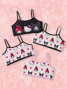 HELLO KITTY AND FRIENDS | SHEIN قميص كاجوال يومي مطبوع برسوم كرتونية للفتيات المراهقات - الأسود - مشاهدة 1