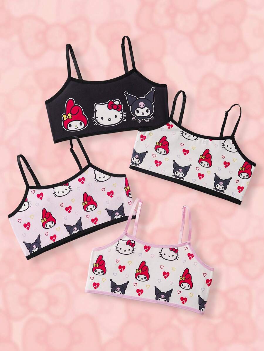 HELLO KITTY AND FRIENDS | SHEIN قميص كاجوال يومي مطبوع برسوم كرتونية للفتيات المراهقات - الأسود - مشاهدة 1
