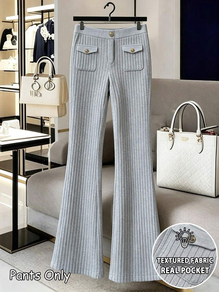 Franclia Celana Panjang Wanita Polos Kasual Serbaguna untuk Sehari-hari dengan Model Kaki Mengembang - Grey - View 1