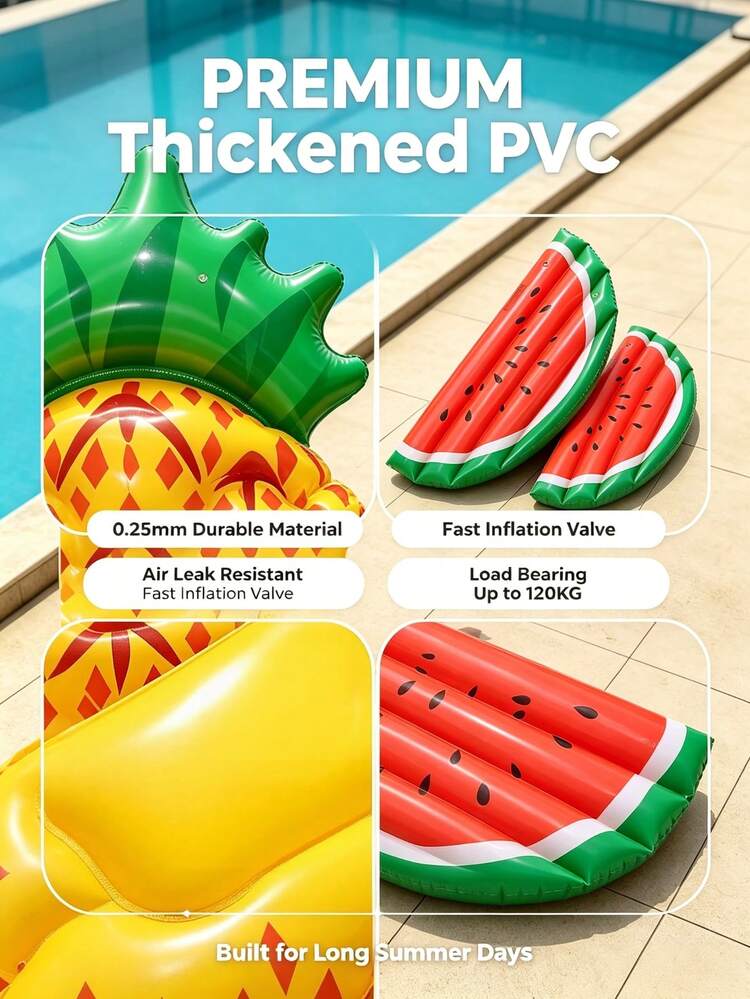 1PC PVC Inflatable Fruit Pool Float, Watermelon Pineapple Shape Floating Lounge Chair, Portable Water Floating Hammock Bed, Summer Beach Essentials Swimming Pool Water Play Float For Adults Party - Multicolor - View 7