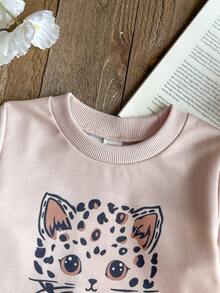 SHEIN Vintaside Kids 2件組女嬰可愛豹紋動物圖案長袖運動衫運動褲套裝 返校季秋季上衣 度假家庭親子套裝 粉色 - 彩色 - 查看 7