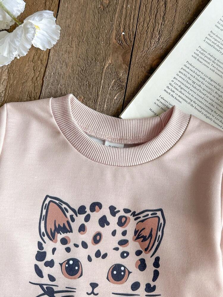 SHEIN Vintaside Kids 2pcs Baby Girl Cute Y2K Leopard Animal Graphic Long Sleeve Soft Thick Sweatshirt Sweat Pants 2 Pieces Sets Clothes Back To School Fall Tops - Multicolor - View 6