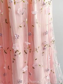 Soleia 女款大尺碼度假風網紗刺繡短袖長洋裝 - 粉色 - 查看 4