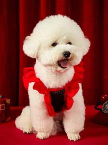 Betty Boop X PETSIN 1pc Red Polka Dot Pet Top With Ruffled Sleeves, Retro Cartoon Print, Comfortable Fit For Small Dogs And Cats, A Cute Vintage Look For Daily Wear Or Weekend Brunch Dates - Polka dot - View 7
