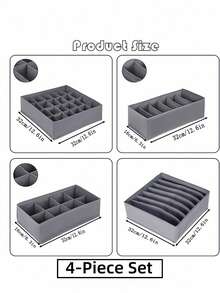 4-Piece Foldable Fabric Storage Box Set – Multi-Grid Underwear Organizer For Drawer, Wardrobe & Closet | Versatile Dresser Bins For Clothes, Bras, Panties, Socks, Scarves, Ties | Space-Saving Home & Bedroom Decor (Grey) – Great For Autumn & Festival Room Decoration - Grey - View 6