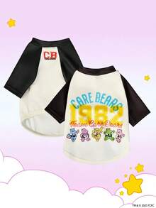 Care Bears X PETSIN 1件小熊復古學院風黑白卡通圖案彈性插肩袖T恤，適合貓狗，適合室內玩耍或休閒戶外出遊 - 彩色 - 查看 1