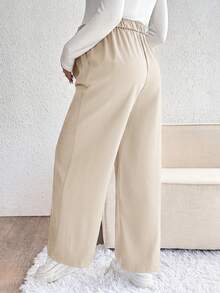SHEIN Maternity Solid Color Pleated Casual Versatile Daily Wear Long Pants - Apricot - View 2