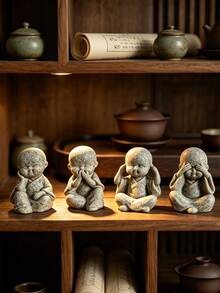 4 Buah Figur Biksu Buddha Kecil Kreatif, Dekorasi Rumah, Ornamen Meja, Aksesoris Lanskap Mini, Hadiah - Beraneka warna - View 2