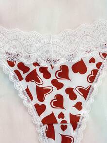 Nora Wilde 1 buah celana dalam thong ukuran besar dengan motif renda patchwork - Red and White - View 3