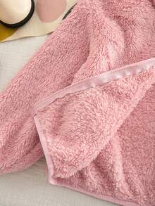 SHEIN Young Girl Knitted Solid Color Faux Fur Hooded 3D Cute Rabbit Patch Casual Jacket - Pink - View 5