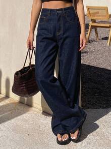 DAZY Women's Loose Korean Style Casual Versatile Bootcut Jeans Petite - Blue - View 2