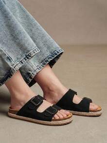 Solecia Ladies Summer Round Toe Platform Belt Buckle Decorative Fashion Sandals - Black - View 12