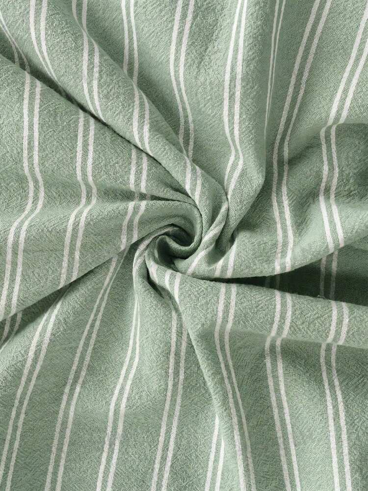 SHEIN LUNE Women's Green A-Line Dress With White Striped Print And V-Neck - Multicolor - View 7