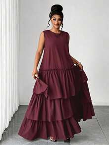 Maweii Elegantes lässiges mehrlagiges ausgestelltes Kleid Große Größen - Bordeaux - Übersicht 1