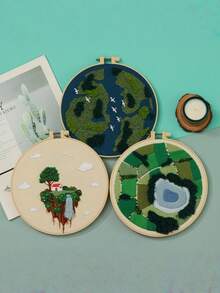 Set Sulam DIY untuk Pemula Dewasa dengan Alat, Hiasan Gambar Kreatif Buatan Tangan, Tas Bahan Buatan Tangan untuk Hadiah Liburan Lembut Rumah - Ukuran 20x20cm - View 8