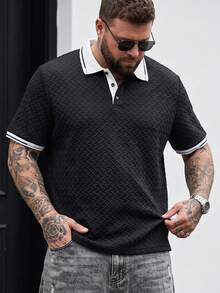 DRIVNCORE Plus Size Men's Casual Colorblock Polo Shirt, Summer, Formal - Black - View 1