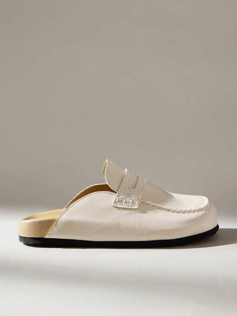 Solecia Sepatu Loafer Mules Off-White, Sol Tebal, Sepatu Mules Tipis untuk Perjalanan ke Tempat Kerja - Putih pucat - View 1