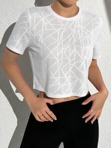 SHEIN Sovereign Charm 拼接休閒舒適運動T恤 - 白色 - 查看 2
