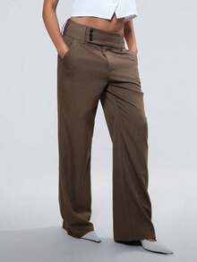 TRNVIE Pantalones rectos de unicolor minimalistas casuales para ir y venir - Marrón - Ver 4