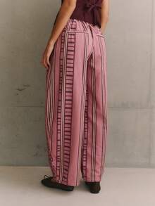 Nöista Balloon-Leg Denim Pants In Dusty Pink With Burgundy Stripes And High Waist. Fashionable Design For Casual Styling, Streetwear And Fall - Pink - View 4