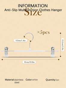 5PCS Anti-Slip Multifunction Clothes Hanger, Clip Skirt And Pants, Convenient, Stainless Steel Thick Clothes Storage Rack For Household,No Marks Left, Protecting Clothes Christmas For Holiday Gift Giving - White - View 10