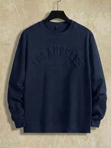 Manfinity RebelGame Sweatshirt Rajut Elastis Lengan Panjang Kasual Pria dengan Huruf Timbul - Royal Blue - View 1